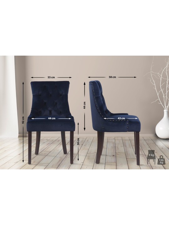Cadeira da sala de jantar Aberdeen veludo antigo, azul
