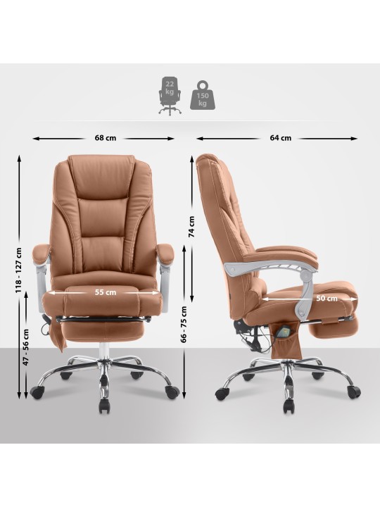 Cadeira de escritório Pacific com função de massagem V2 couro artificial, castanho claro