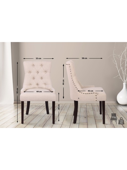 Conjunto de 2 cadeiras de jantar em tecido Aberdeen antigo, creme