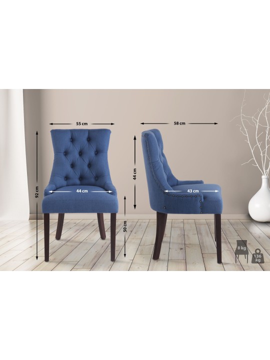 Conjunto de 2 cadeiras de jantar em tecido Aberdeen antigo, azul