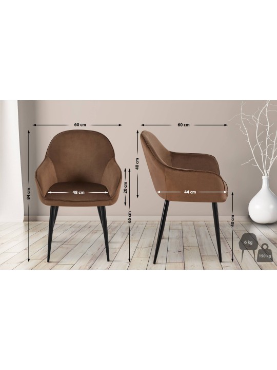 Cadeira de jantar de veludo Boise, castanho