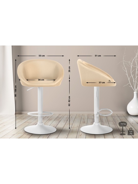 Banqueta alta Davie couro sintético, creme