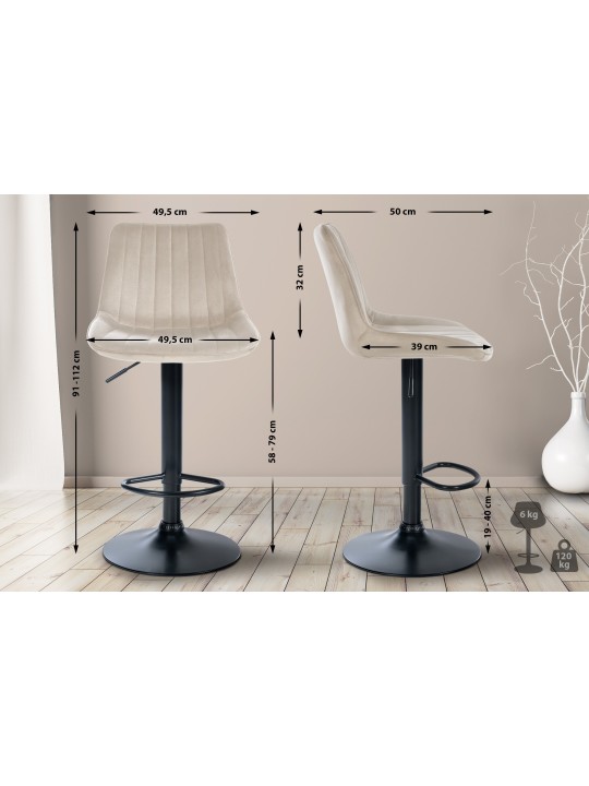 Conjunto de 2 bancos altos Toni veludo, creme