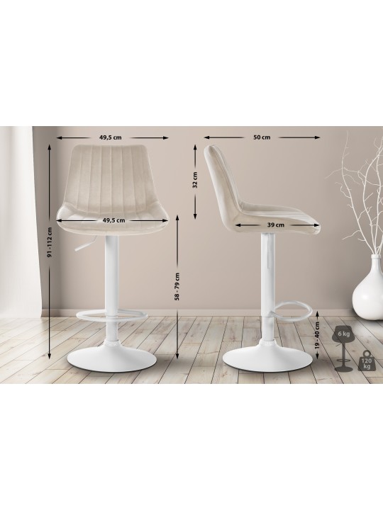 Conjunto de 2 bancos altos Toni veludo, creme