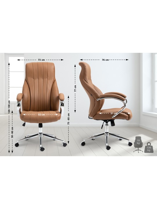 Cadeira de escritório Wigan em pele genuína, castanho claro
