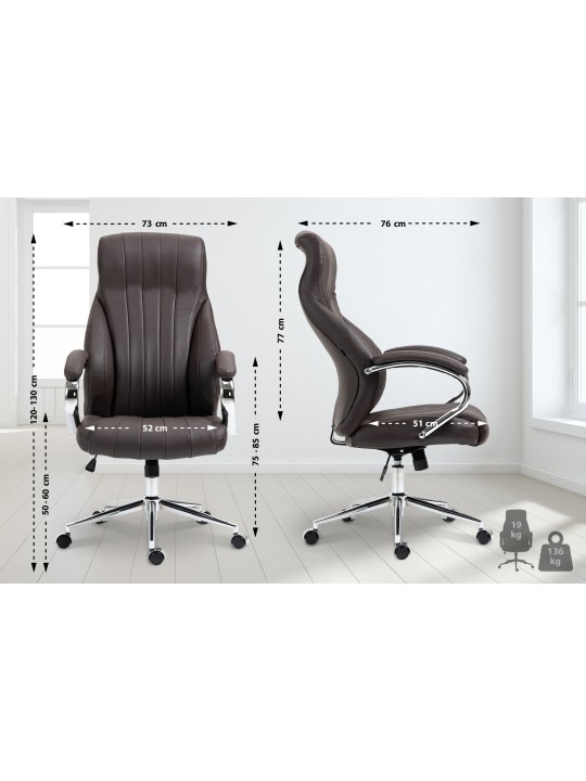 Cadeira de escritório Wigan em pele genuína, castanho