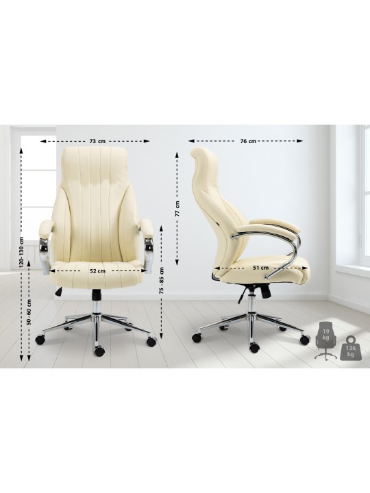 Cadeira de escritório Wigan em pele genuína, creme