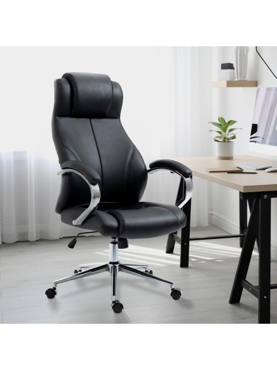 Cadeira de escritório Salford em pele genuína, preto
