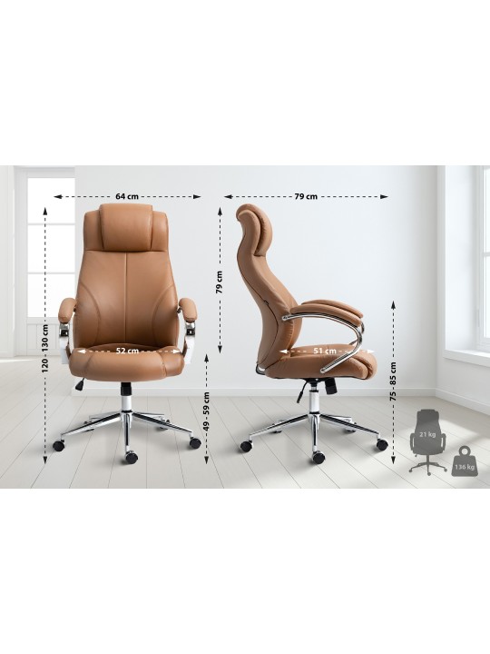 Cadeira de escritório Salford em pele genuína, castanho claro