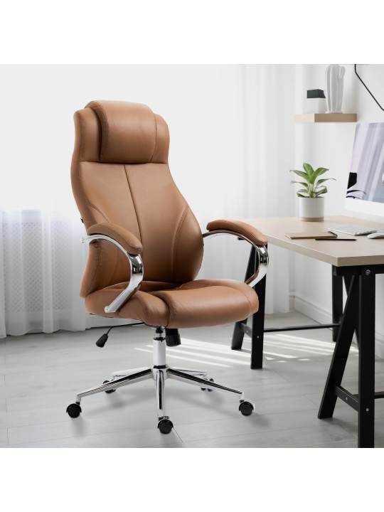 Cadeira de escritório Salford em pele genuína, castanho claro