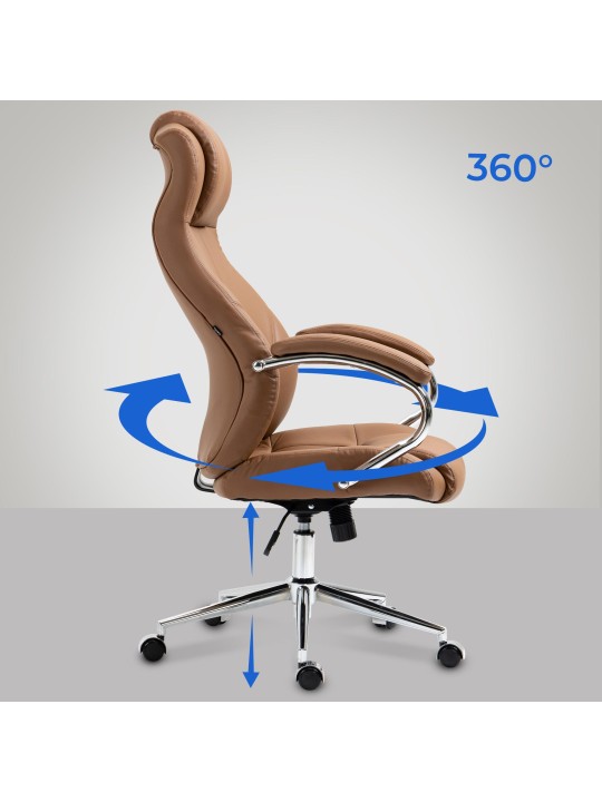 Cadeira de escritório Salford em pele genuína, castanho claro