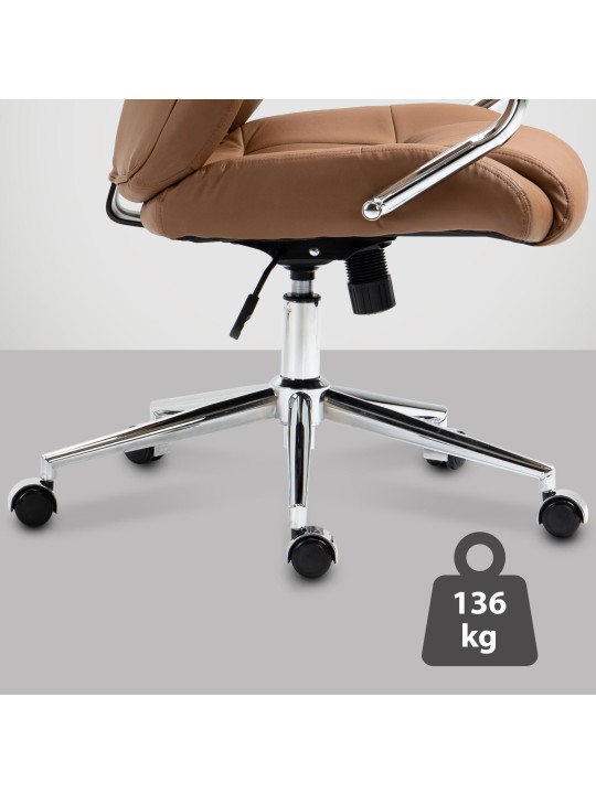 Cadeira de escritório Salford em pele genuína, castanho claro