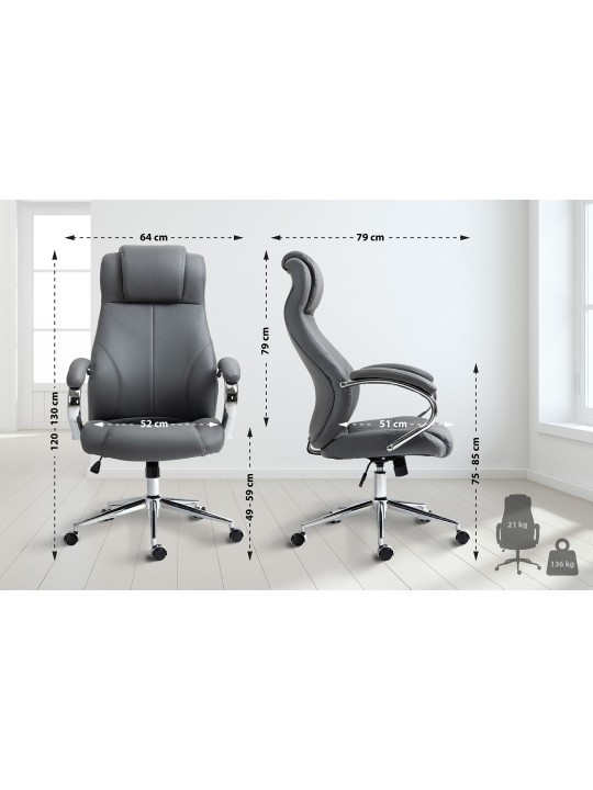 Cadeira de escritório Salford em pele genuína, cinza