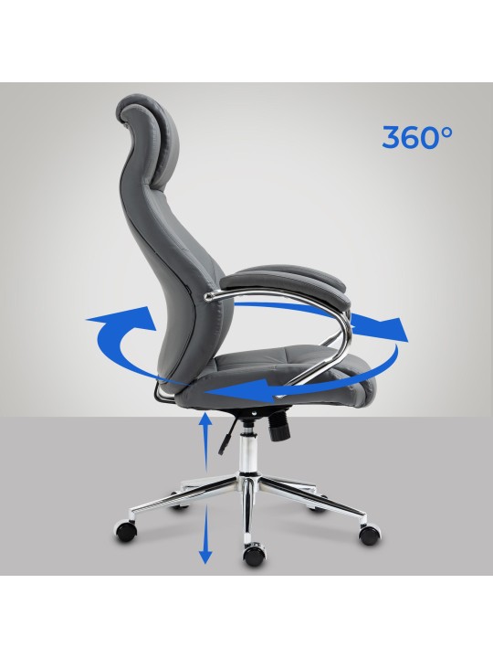 Cadeira de escritório Salford em pele genuína, cinza