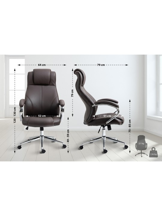 Cadeira de escritório Salford em pele genuína, castanho