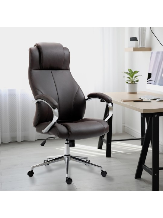Cadeira de escritório Salford em pele genuína, castanho