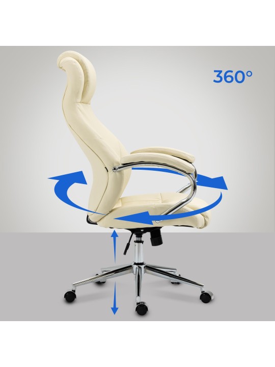 Cadeira de escritório Salford em pele genuína, creme