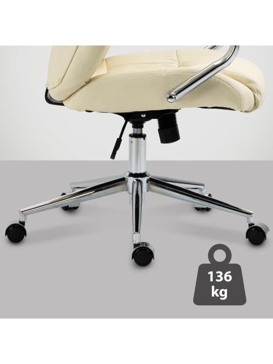 Cadeira de escritório Salford em pele genuína, creme