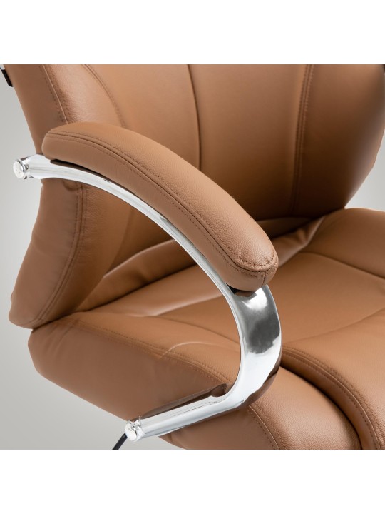 Cadeira de escritório Salford em pele genuína, castanho claro