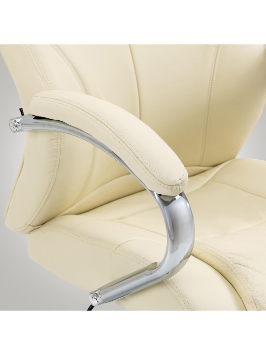 Cadeira de escritório Salford em pele genuína, creme