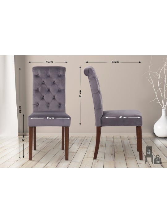 Conjunto de 2 cadeiras de jantar em veludo Lisburn, cinza escuro Conjunto de 2 cadeiras de jantar em veludo Lisburn, cinza escuro