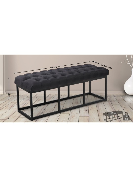 Banco Amun tecido 120 cm, preto Banco Amun tecido 120 cm, preto