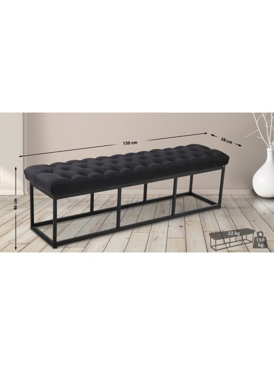 Banco Amun tecido 150 cm, preto Banco Amun tecido 150 cm, preto