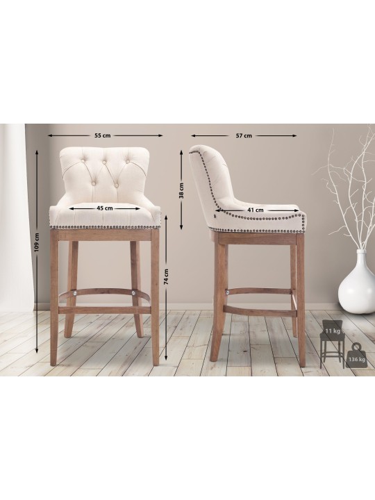 Banco alto tecido Lakewood, luz antiga, creme