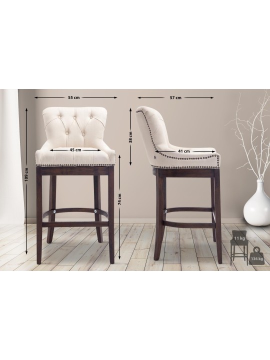 Banco de bar em tecido Lakewood, antigo, creme