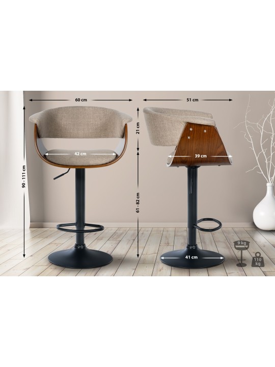 Conjunto de 2 bancos altos em tecido Vestal, nogueira/creme Conjunto de 2 bancos altos em tecido Vestal, nogueira/creme