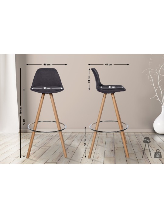 Banqueta alta tecido Corbin redondo natural, cinza escuro