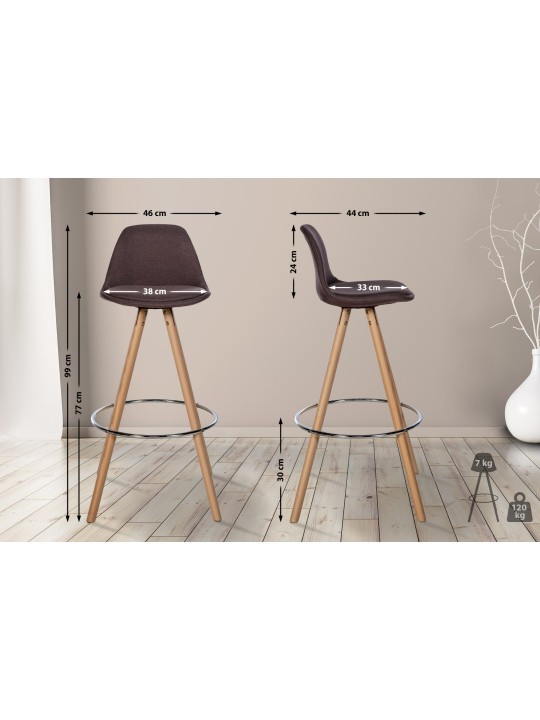 Banqueta alta tecido Corbin redondo natural, castanho