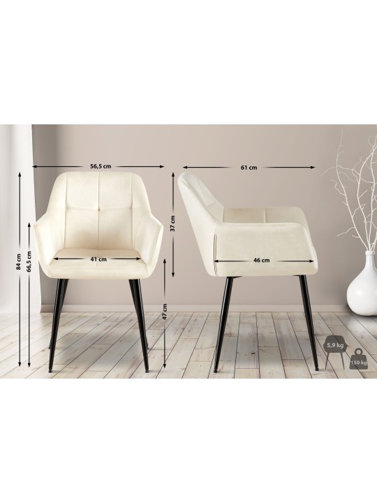 Cadeira para visitantes Emia de veludo, creme
