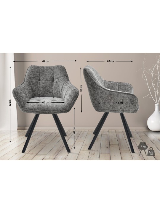 Cadeira de jantar em tecido Scott, cinza escuro