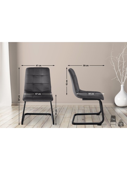 Conjunto de 2 cadeiras de jantar em veludo Vermont, preto