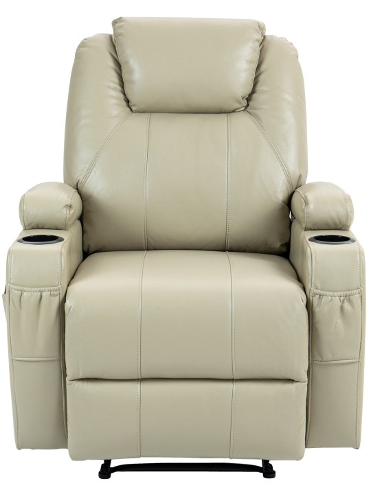 Poltrona Hepler com função de massagem em couro sintético, creme