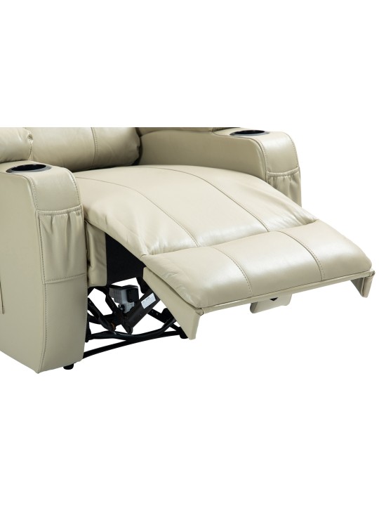 Poltrona Hepler com função de massagem em couro sintético, creme