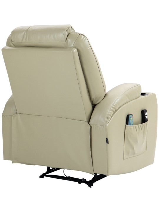 Poltrona Hepler com função de massagem em couro sintético, creme