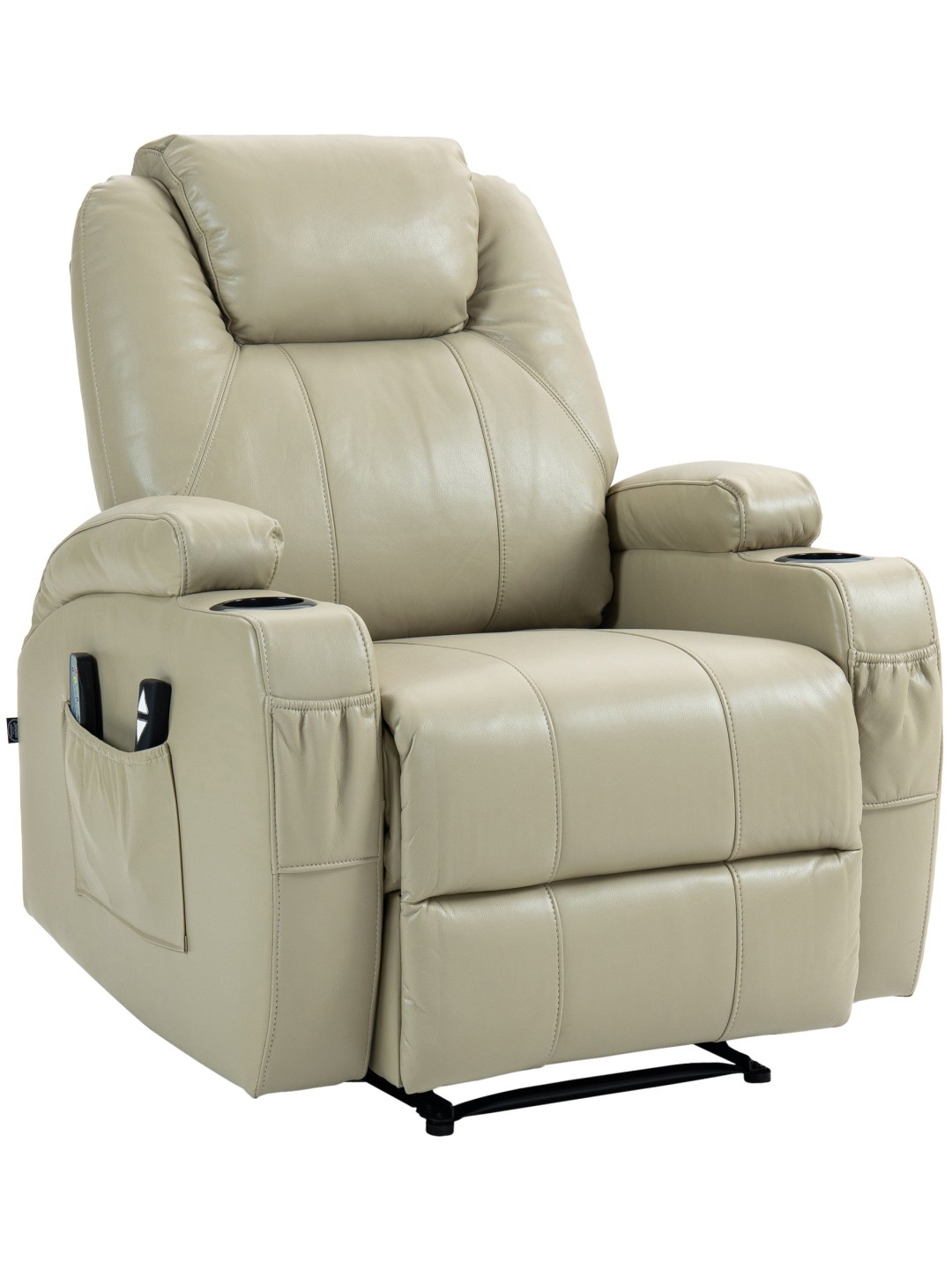 Poltrona Hepler com função de massagem em couro sintético, creme