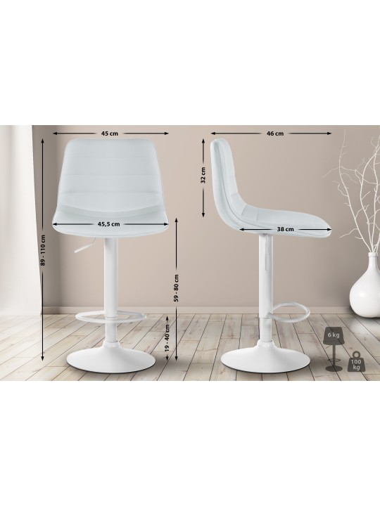 Conjunto de 2 bancos altos Lex couro sintético W, branco