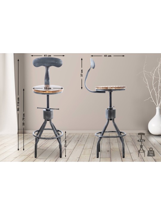 Conjunto de 2 bancos altos Hanam, prata antiga