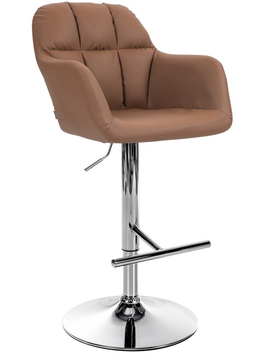 Banqueta alta Natoma couro sintético cromado, castanho claro