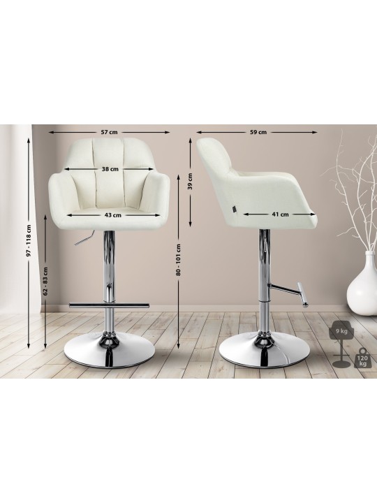 Banqueta alta tecido Natoma cromado, creme
