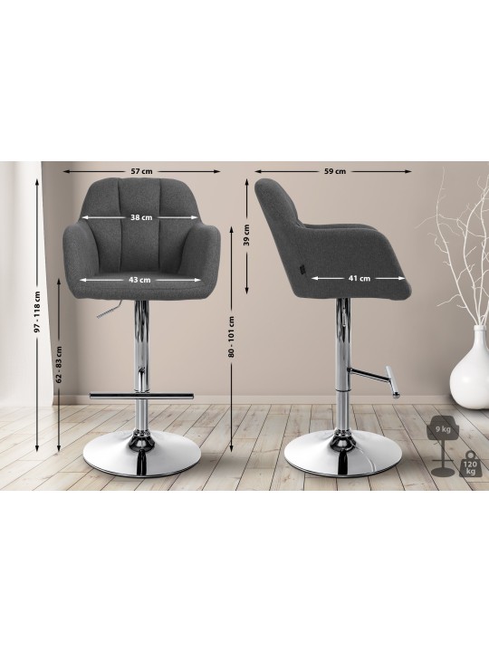 Banqueta alta tecido Natoma cromado, cinza escuro