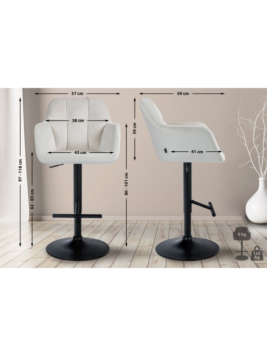 Banqueta alta Natoma veludo, creme