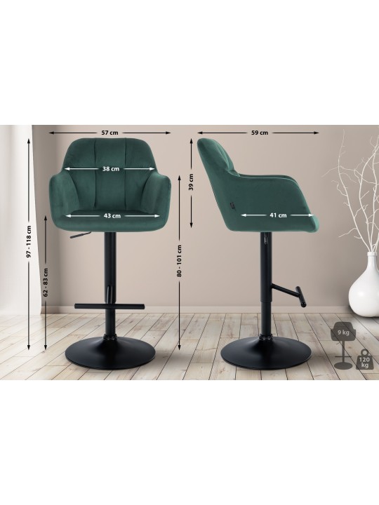 Banqueta alta Natoma veludo, verde