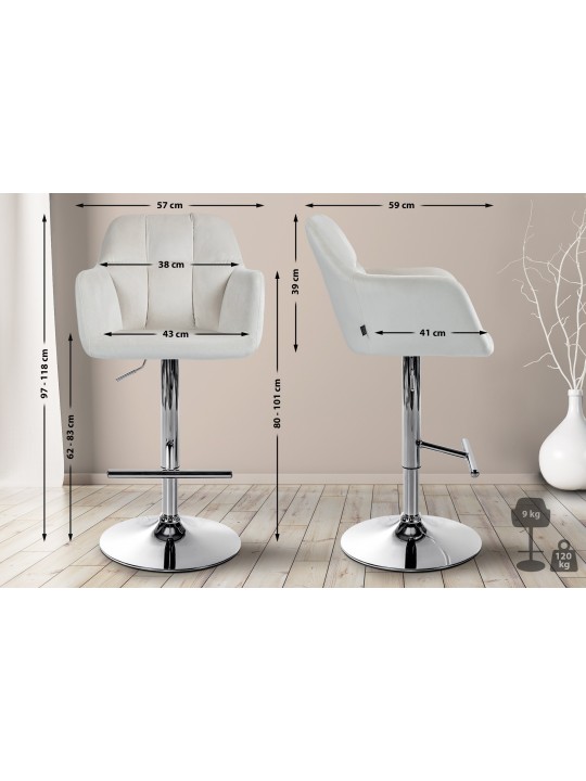 Banqueta alta Natoma veludo cromado, creme