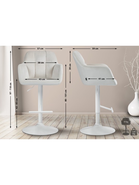 Banqueta alta Natoma veludo, creme