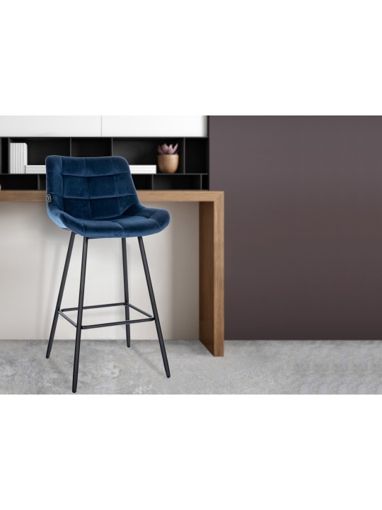 Banqueta alta Weston veludo, azul