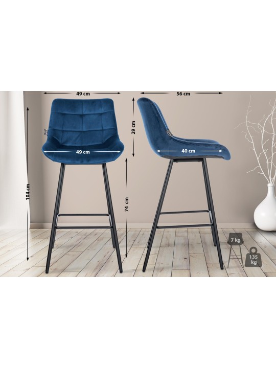 Banqueta alta Weston veludo, azul